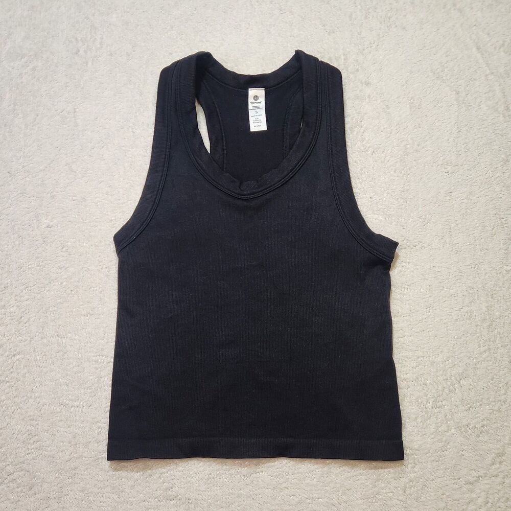 Women's Small Seamless Scoop Cropped Tank Top Ribbed Racerback Black Activewear